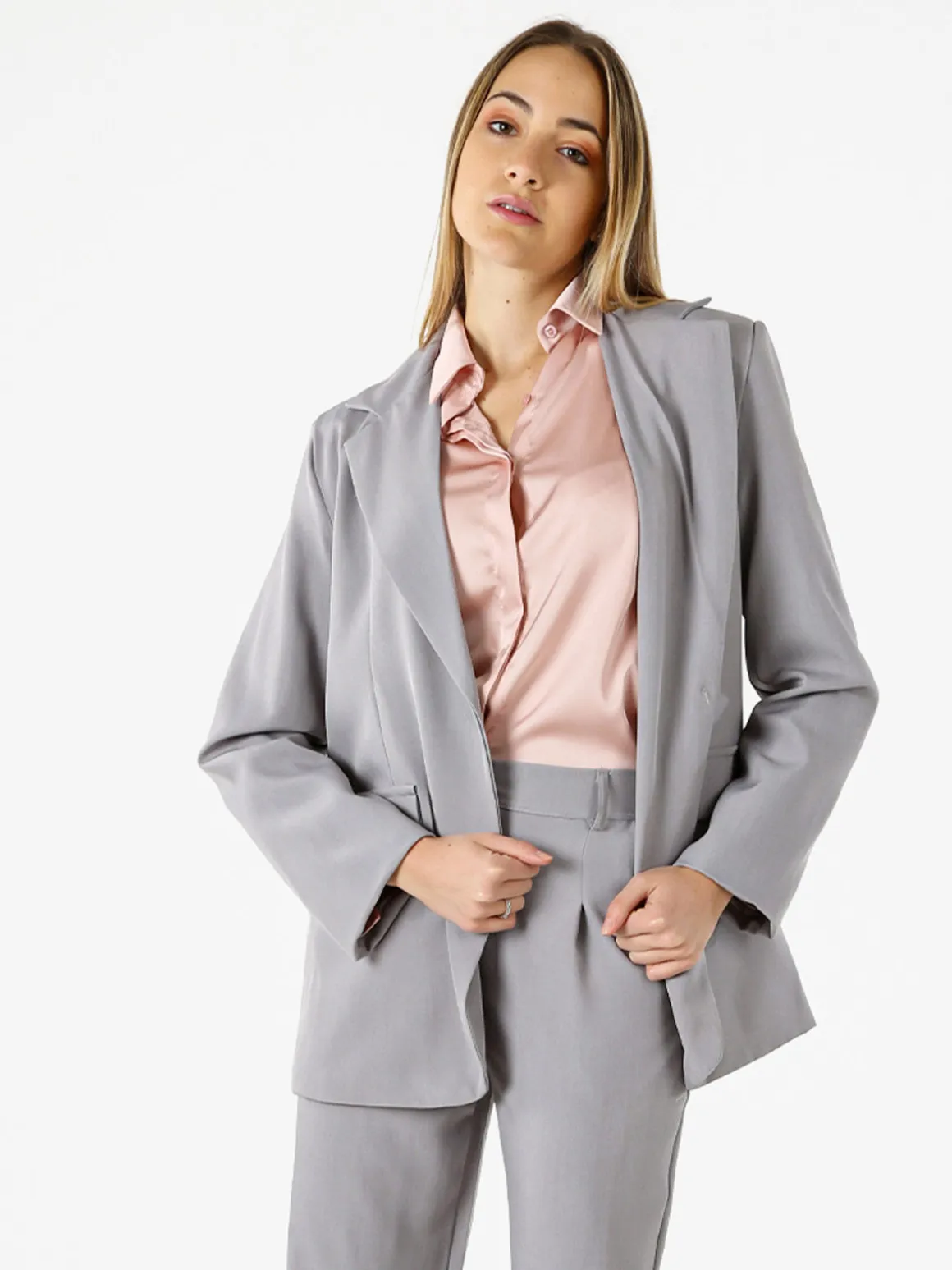 Vanita Blazer donna oversize con bottone - grigio
