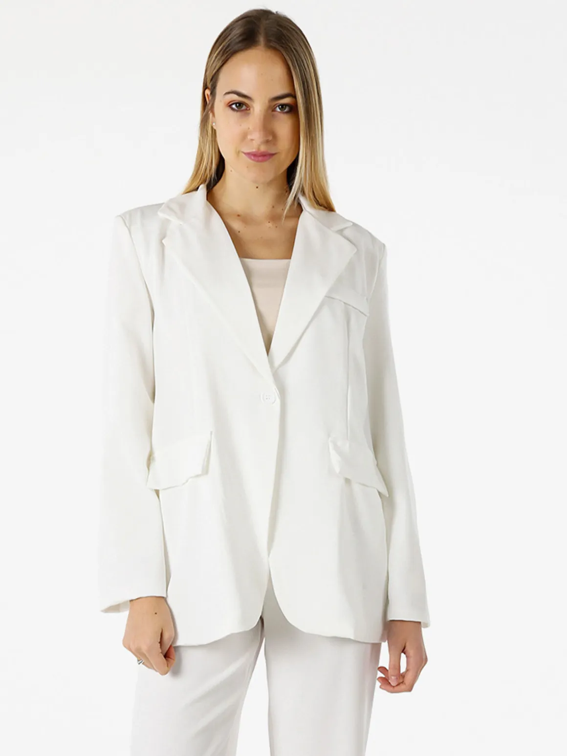 Vanita Blazer donna oversize con bottone - bianco