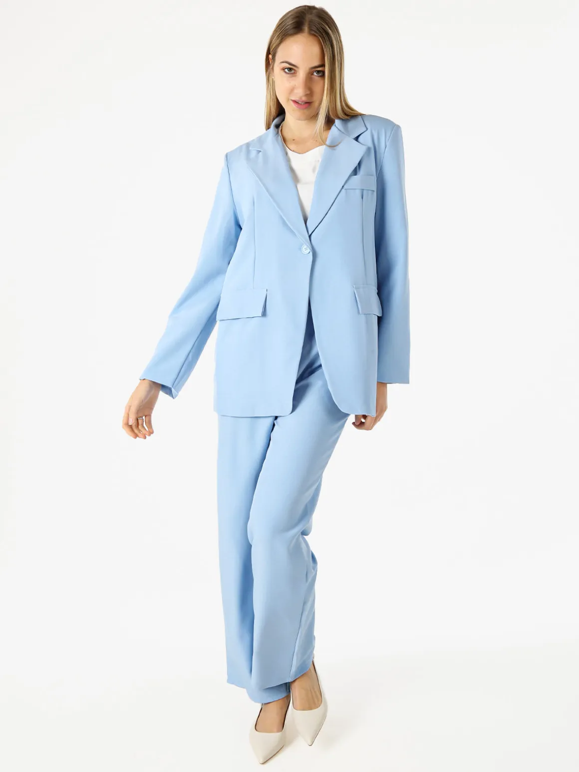 Vanita Blazer donna oversize con bottone - azzurro