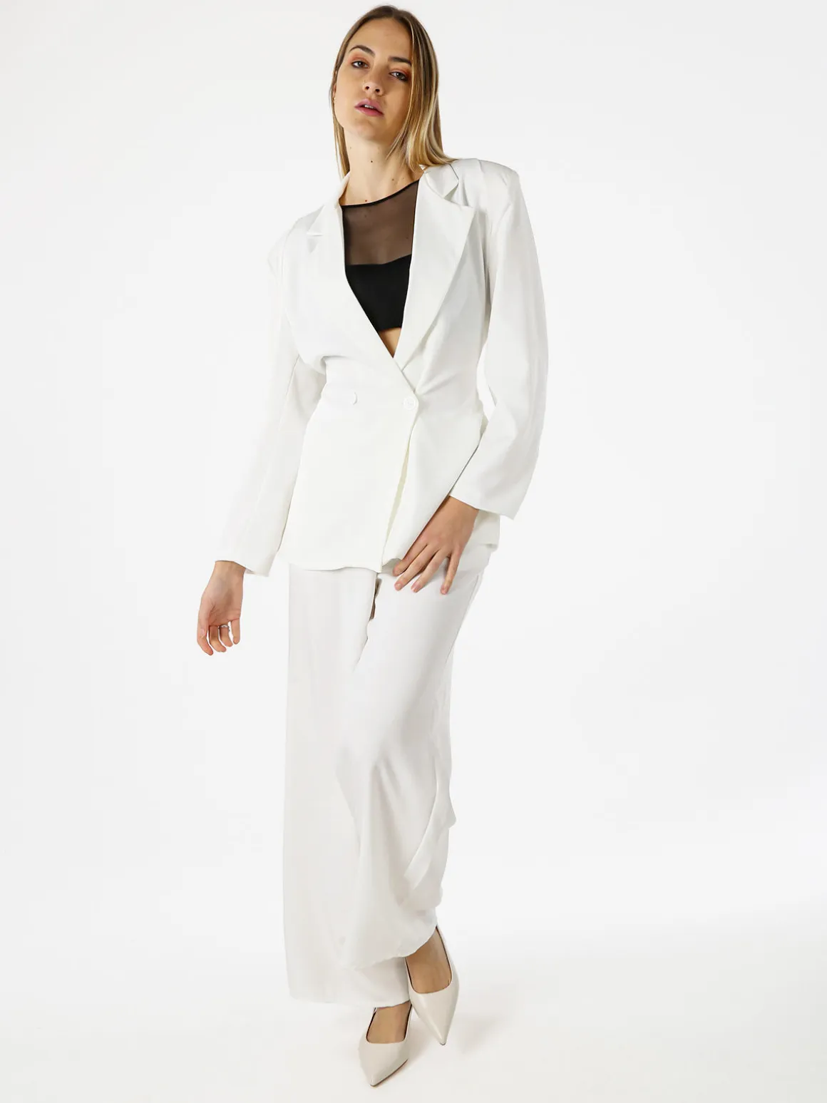 Vanita Blazer elegante da donna a doppiopetto con bottoni - bianco