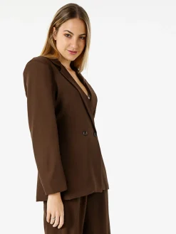 Vanita Blazer elegante da donna a doppiopetto con bottoni - marrone
