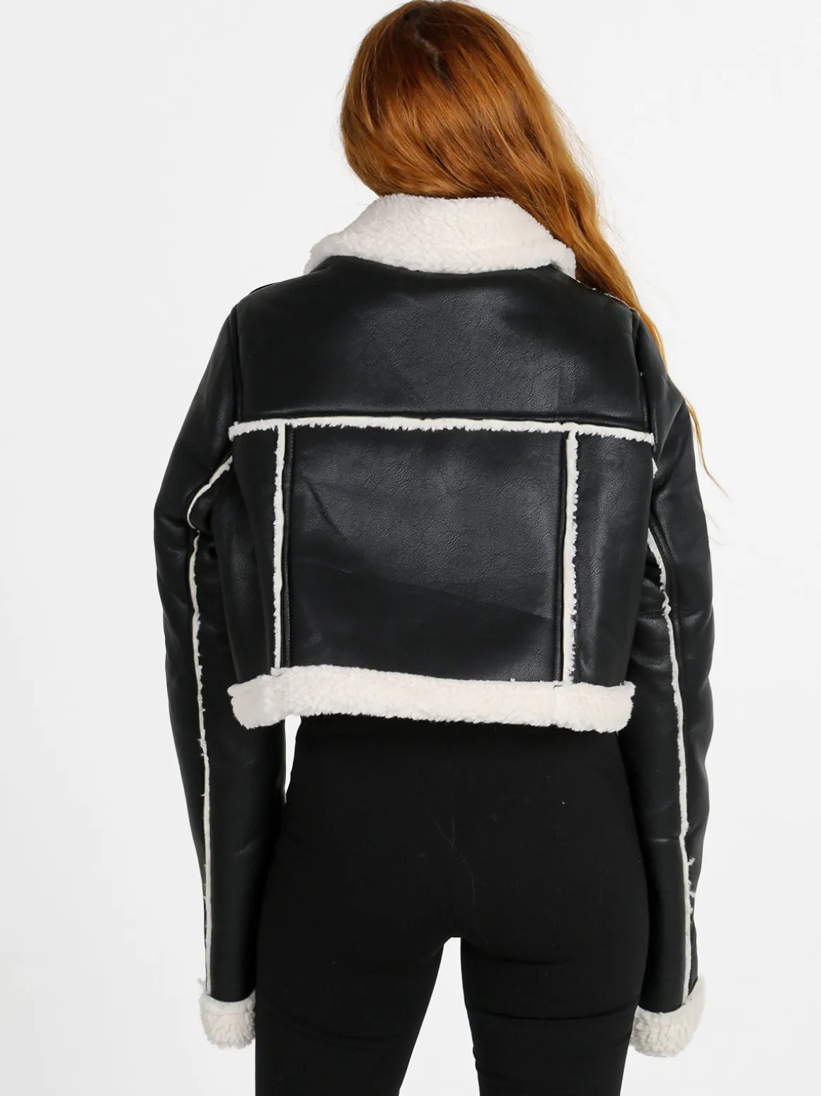 Vanita Giacca donna cropped pesante con pelliccia sintetica - nero