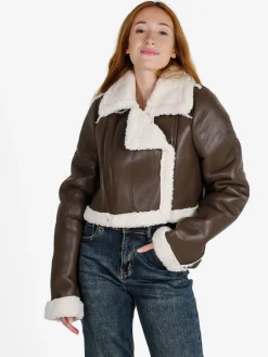 Vanita Giacca donna cropped pesante con pelliccia sintetica - moro