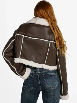 Vanita Giacca donna cropped pesante con pelliccia sintetica - moro