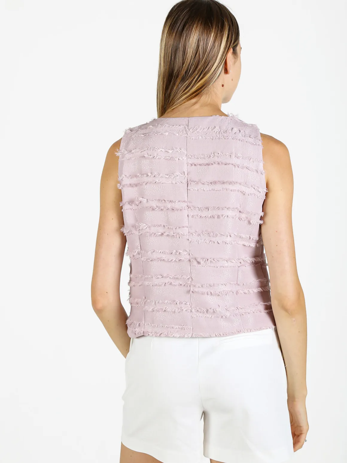 Vanita Gilet donna con dettagli sfrangiati - beige