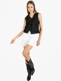 Vanita Gilet donna con dettagli sfrangiati - nero