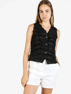 Vanita Gilet donna con dettagli sfrangiati - nero