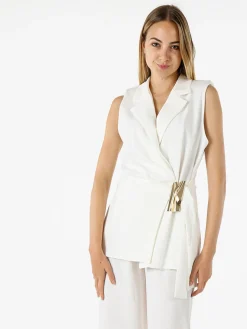 Vanita Gilet donna con dettaglio dorato - bianco