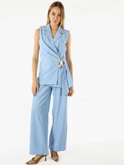 Vanita Gilet donna con dettaglio dorato - azzurro