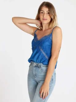 Vanita Top donna effetto raso con pizzo