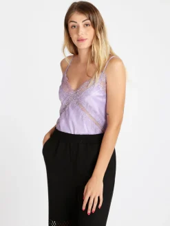 Vanita Top donna effetto raso con pizzo