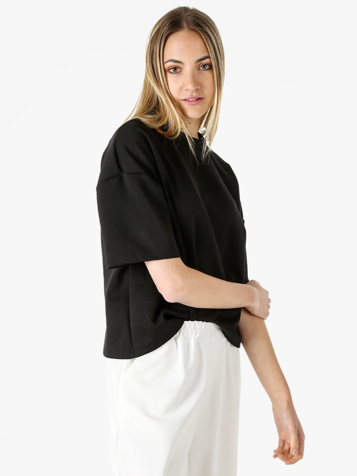 Vanita T-shirt donna oversize in felpa - nero