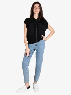 Vicbee Maglia donna senza maniche con zip e tasche