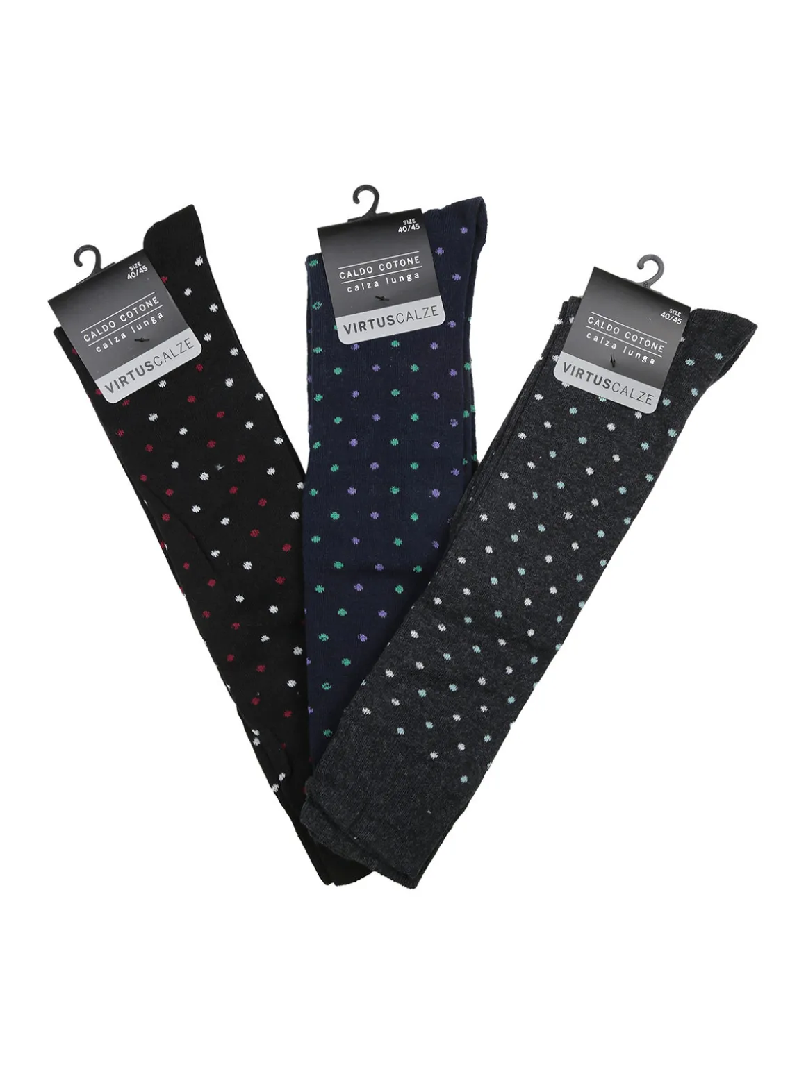 Virtus Calze lunghe uomo pois in caldo cotone. Confezione 3 paia