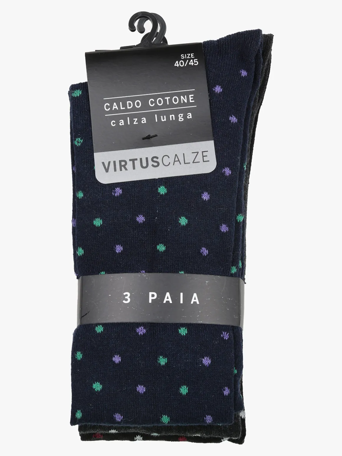 Virtus Calze lunghe uomo pois in caldo cotone. Confezione 3 paia