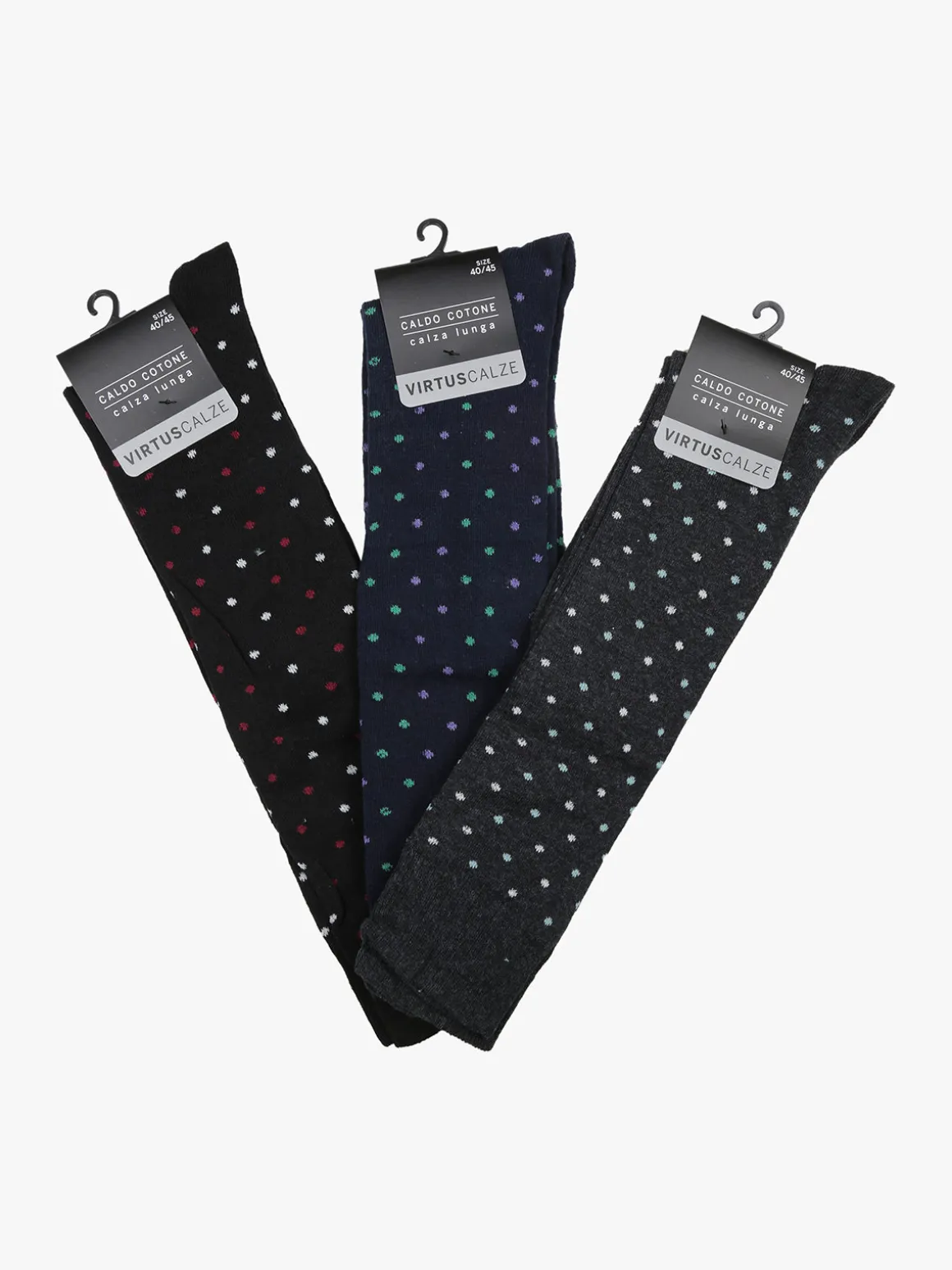 Virtus Calze lunghe uomo pois in caldo cotone. Confezione 3 paia