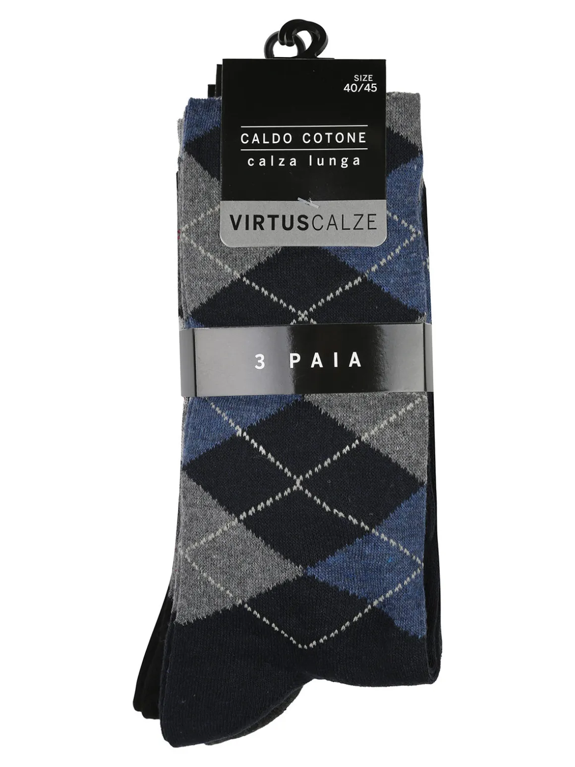 Virtus Confezione da 3 paia di calze lunghe da uomo a rombi - assortito
