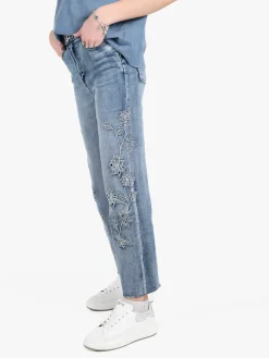 Water Jeans Jeans donna a gamba larga con ricami e strass