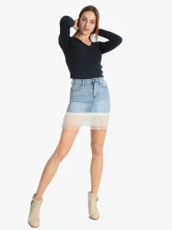 Water Jeans Minigonna in jeans con tulle