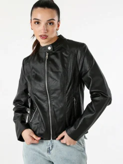 W Collection Giacca donna in ecopelle con zip - nero