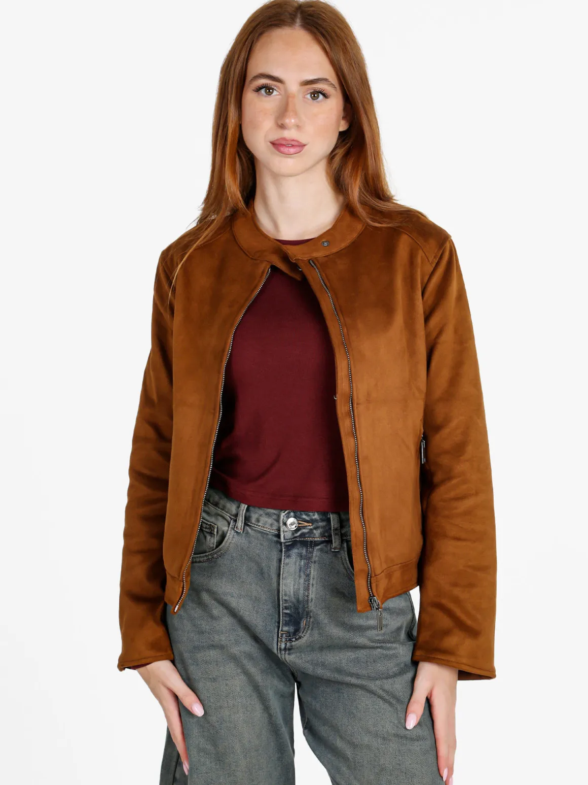 W Collection Giacca donna scamosciata con cerniera - marrone