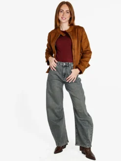 W Collection Giacca donna scamosciata con cerniera - marrone