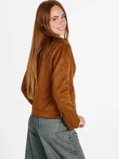 W Collection Giacca donna scamosciata con cerniera - marrone