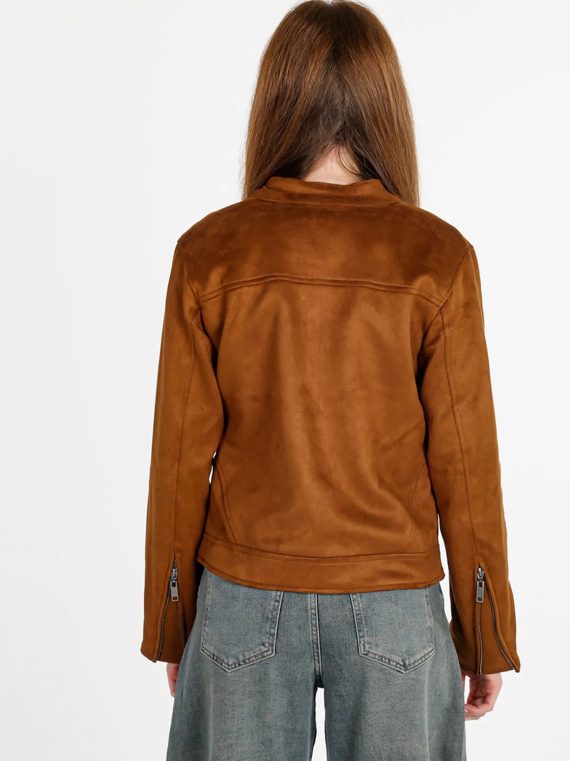 W Collection Giacca donna scamosciata con cerniera - marrone