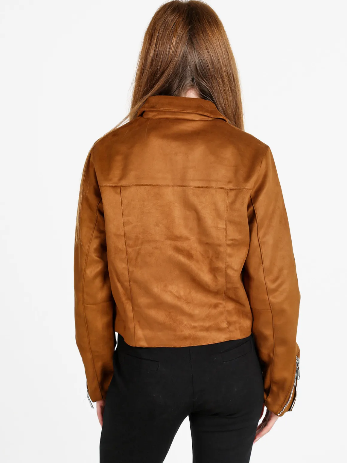 W Collection Giacca donna scamosciata con colletto e zip - marrone