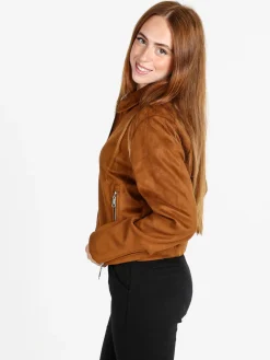 W Collection Giacca donna scamosciata con colletto e zip - marrone