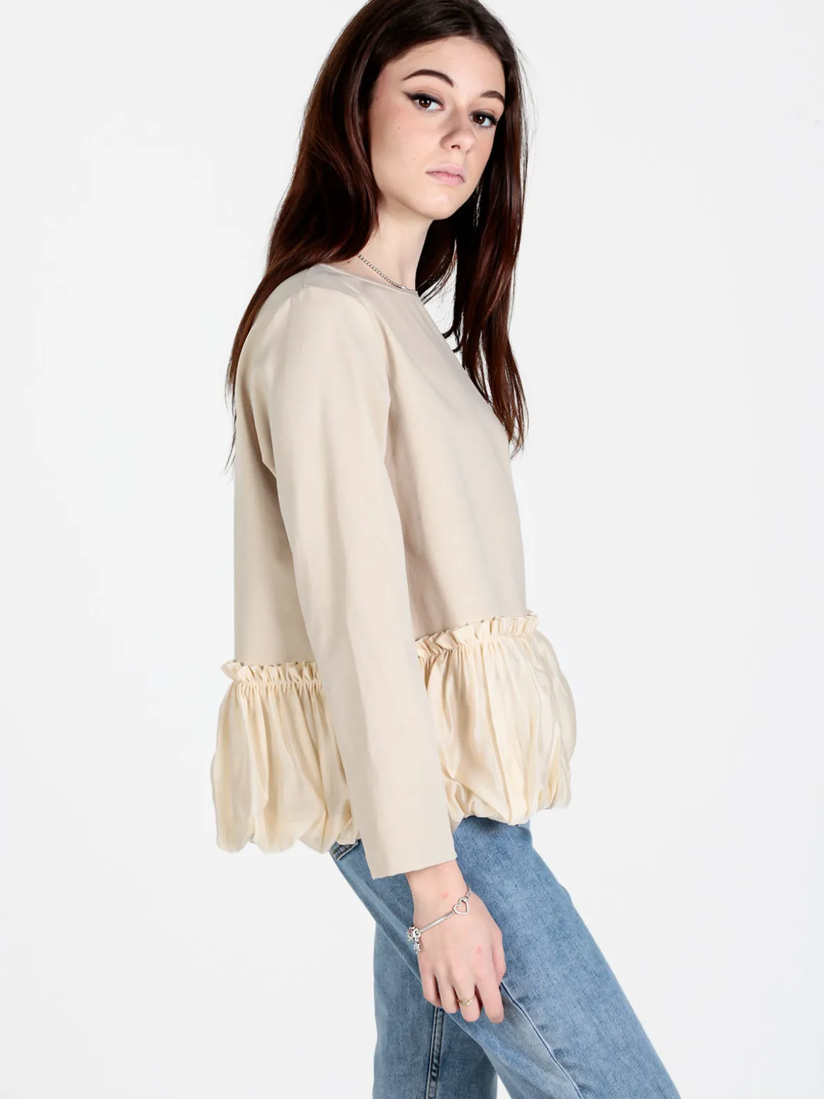 Wendy Trendy Maglia donna oversize con bordo finale a palloncino