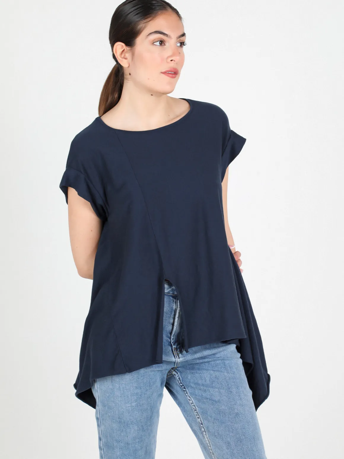 Wendy Trendy Maxi t-shirt donna asimmetrica in cotone
