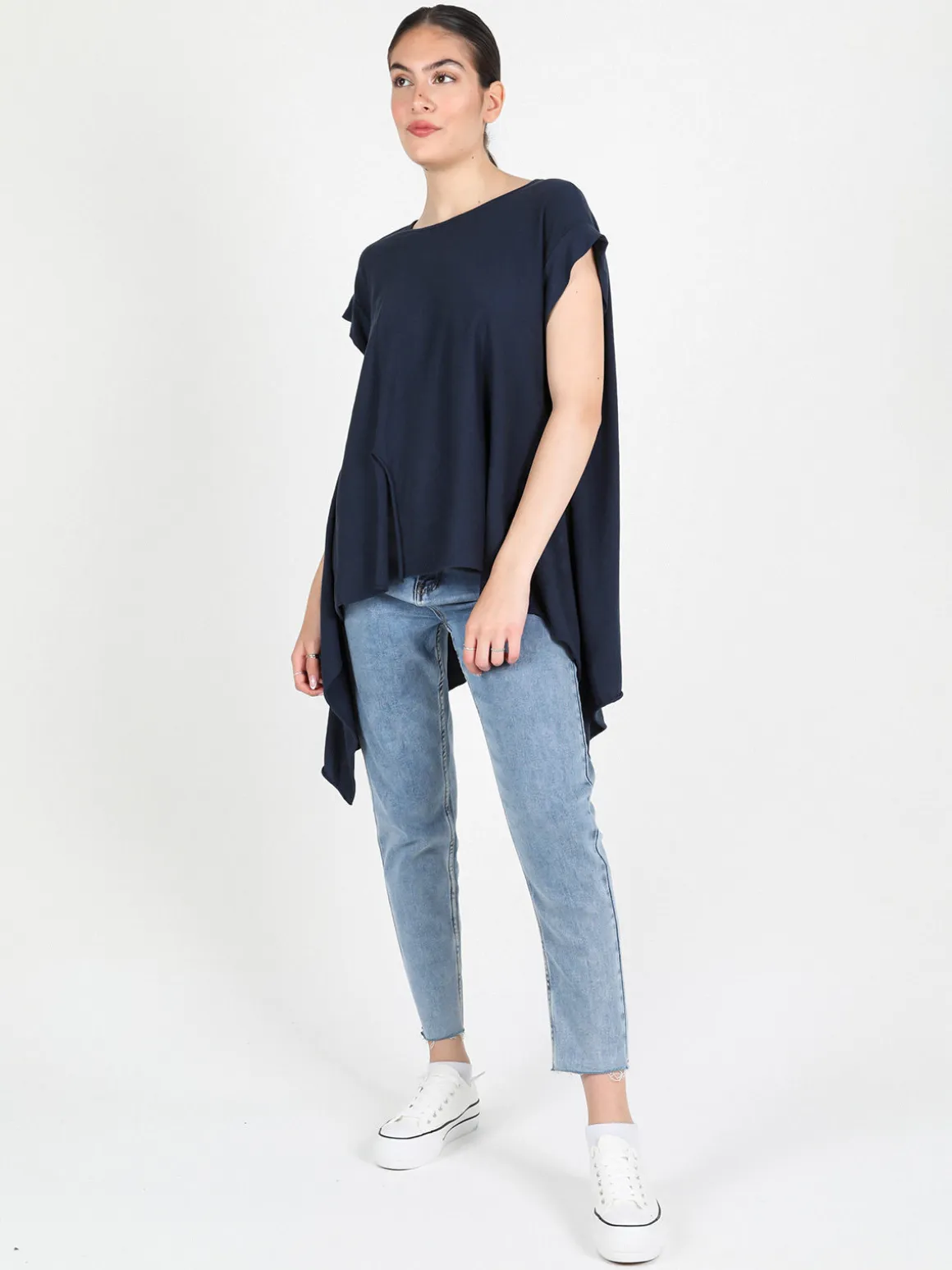 Wendy Trendy Maxi t-shirt donna asimmetrica in cotone