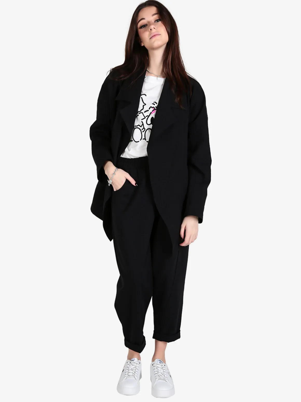 Wendy Trendy Trench donna aperto con spalle cadenti