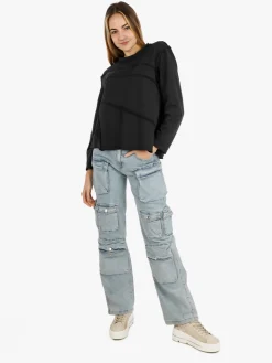 Wendy Trendy T-shirt donna oversize a manica lunga in cotone