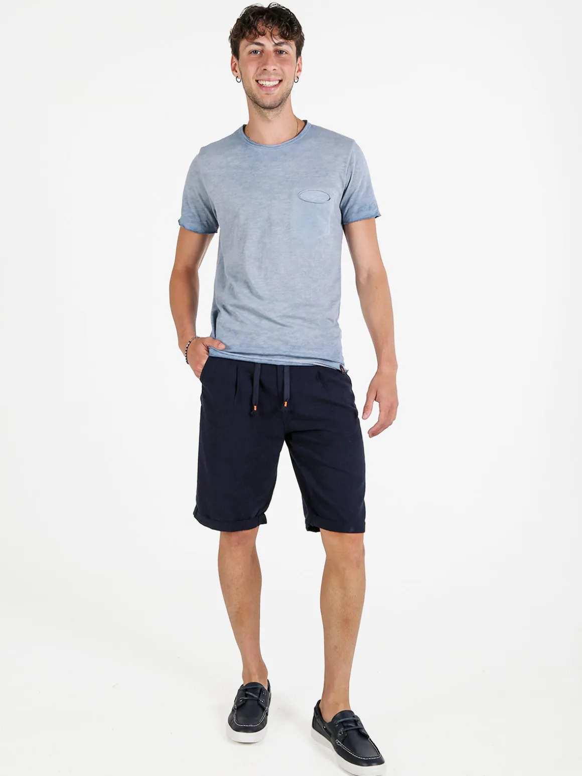 X-Cape Bermuda uomo in misto lino e cotone - blu scuro