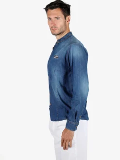 X-Cape Camicia in jeans da uomo con colletto alla coreana