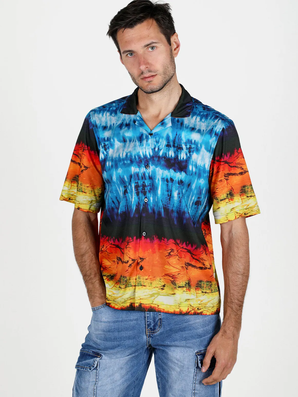 X-Cape Camicia uomo a maniche corte con stampa e scollo a V
