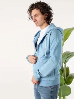 X-Cape Felpa da uomo in cotone con cappuccio e zip - azzurro