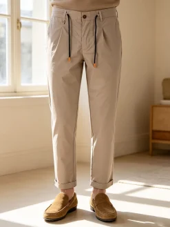 X-Cape Pantaloni da uomo in cotone tecnico con coulisse - sabbia