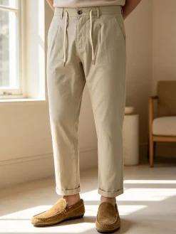 X-Cape Pantaloni da uomo in misto lino e cotone - sabbia