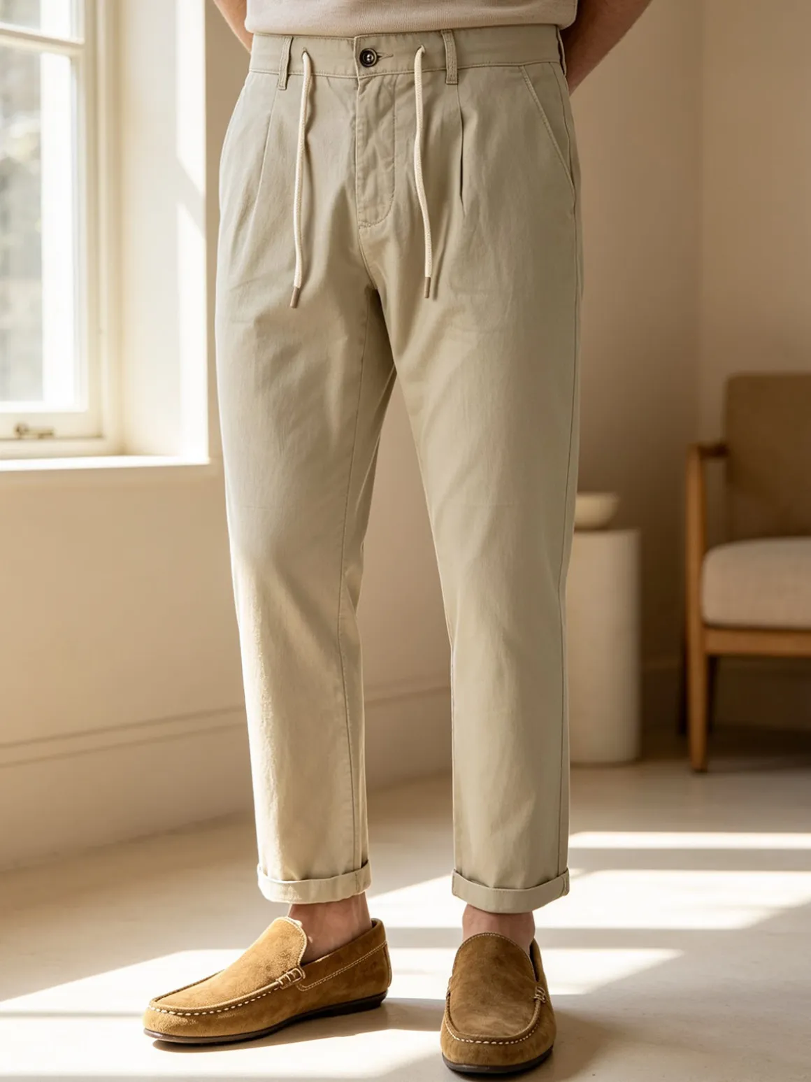 X-Cape Pantaloni da uomo in misto lino e cotone - sabbia