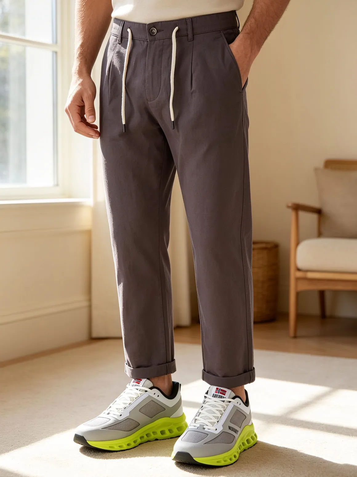X-Cape Pantaloni da uomo in misto lino e cotone - taupe