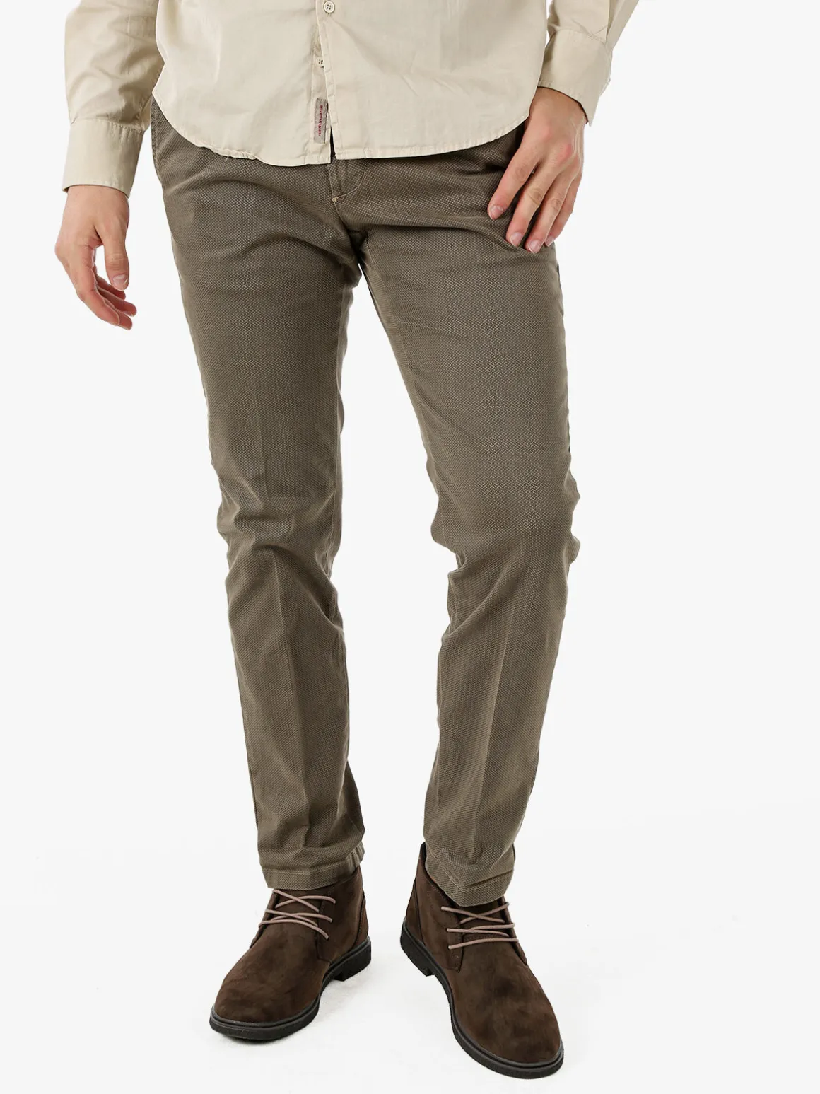 X-Cape Pantaloni uomo slim fit con stampa micro texture - tabacco
