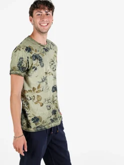 X-Cape T-shirt uomo floreale in cotone - verde