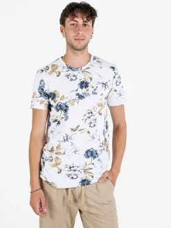 X-Cape T-shirt uomo floreale in cotone - bianco