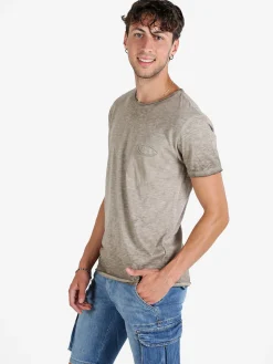 X-Cape T-shirt uomo in cotone con taschino - fango