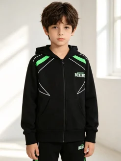 Xtreme Boxing Felpa da ragazzo in cotone con cappuccio e zip - nero