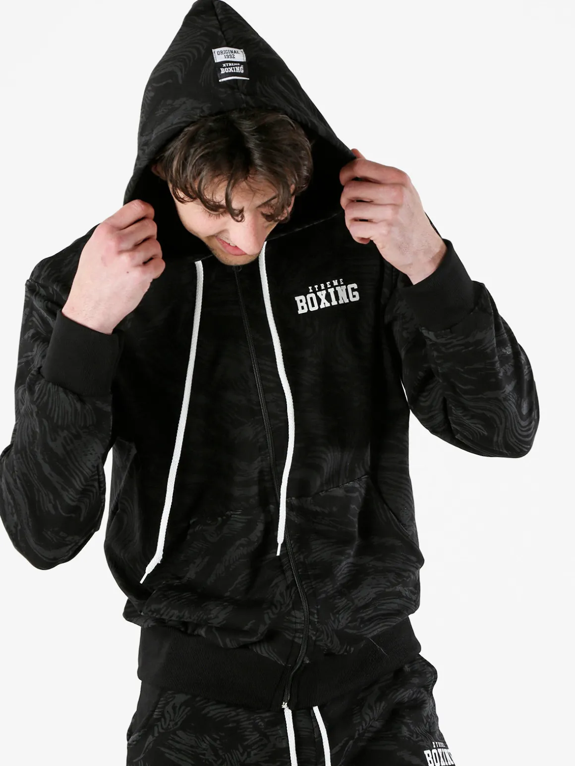 Xtreme Boxing Felpa da uomo in cotone con cappuccio e zip - nero