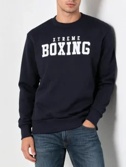 Xtreme Boxing Felpa girocollo da uomo invernale con logo - blu scuro